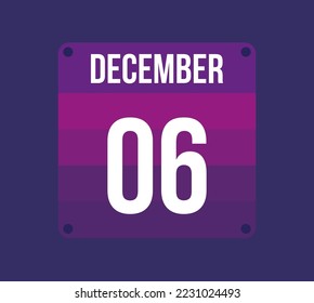 6 december calendar date. Calendar icon for december. Banner for holidays and special dates