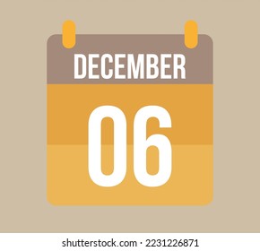 6 december calendar date. Calendar icon for december in orange. Vector for holidays, anniversaries and celebrations