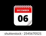 6 December calendar icon text page monthly web design on red, white and black background vector, icon, or illustration with the month of December 6