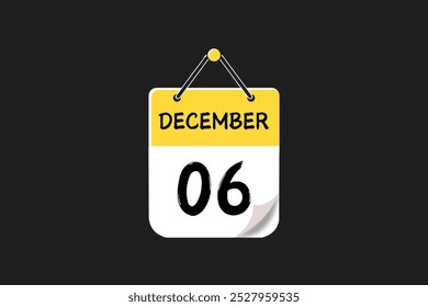6 Diciembre Diseño web mensual de la página del texto del icono del calendario en el Vector, el icono, o la ilustración amarillos, rojos, negros, y blancos del fondo con el mes de diciembre 6