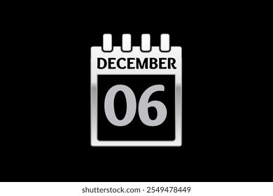 6 December calendar icon text page monthly web design on yellow, red, black, and white background vector, icon, or illustration with the month of December 6