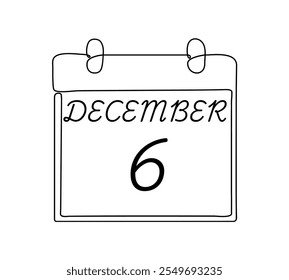 6 December calendar icon text page monthly web design on black and white background vector, icon, or illustration with the month of December 6