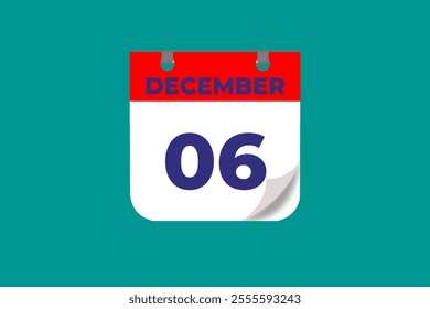 6 December calendar icon text page monthly web design on red, and blue background vector, icon, or illustration with the month of December 6