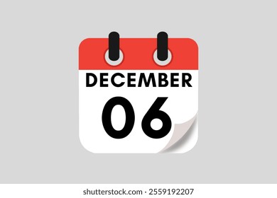 6 December calendar icon text page monthly web design on red, white, black and ash background vector, icon, or illustration with the month of December 6
