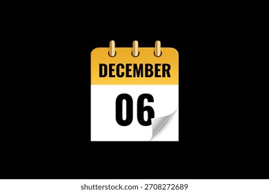 6 dezembro calendário ícone página de texto mensal web design em ouro, preto e branco fundo vetor, ícone, ou ilustração com o mês de dezembro 6