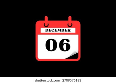 6 December calendar icon text page monthly web design on red, white and black background vector, icon, or illustration with the month of December 6