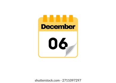 6 Dezember Kalender Symbol Textseite monatliches Web-Design auf weißem, schwarz-gelbem Hintergrund Vektor, Symbol oder Illustration mit dem Monat Dezember 6