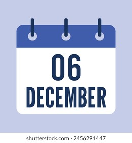 6 December Calendar, Isolated Vector Calendar.