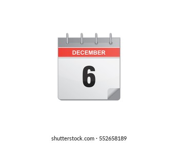 6 December calendar vector illustration on white background