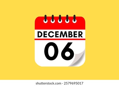 6 December month single day vector, illustration, calendar with red, black, white and yellow color background calendar December 6