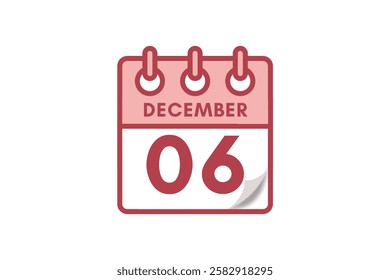 6 December month single day vector, illustration, calendar with maroon, rose and white color background calendar December 6