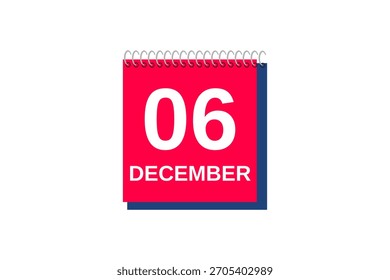 6 December month single day vector, illustration, calendar with red, blue and white color background calendar icon of December 6