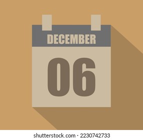 6 december vector calendar icon. Calendar page design on dark background for December days