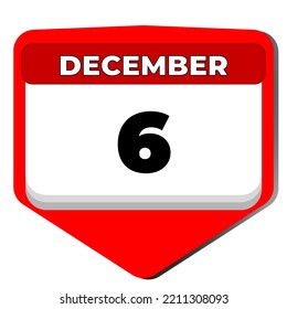 6 December vector icon calendar day. 6 date of December. Sixth day of December. 6th date number. 6 day calendar. Six date. Finland Independence. Vector illustration