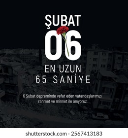 6 şubat kahramanmaraş depremi. en uzun 65 saniye. Translation: February 06. The longest is 65 seconds. We remember our citizens who lost their lives in the earthquake with mercy and gratitude.