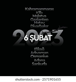 6 şubat kahramanmaraş depremi.
Turkish Translation: February 6 2023. Adana, Adıyaman, Diyarbakır, Elazığ, Gaziantep, Hatay, Kahramanmaraş, Kilis, Malatya, Osmaniye. 