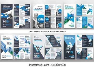 6 Designs Pack.Business Brochure Template in Tri Fold Layout. Corporate Design Leaflet with replacable image.