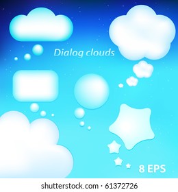 6 Dialog Clouds, On Dark Blue Star Background, Vector Illustration