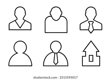 6 difference business icon silhouette,line art vector illustration on white background.	