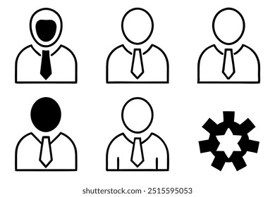 6 difference business icon silhouette,line art vector illustration on white background.	