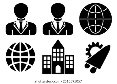 6 silhueta do ícone comercial da diferença, ilustração vetor da arte da linha no fundo branco.	