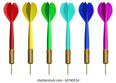 6 difference color of darts arrange as rainbow