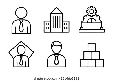 Silueta del icono de la oficina corporativa de 6 diferencias, Ilustración vectorial del arte de la línea en el fondo blanco.