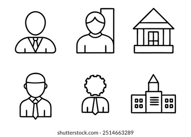 Silueta del icono de la oficina corporativa de 6 diferencias, Ilustración vectorial del arte de la línea en el fondo blanco.