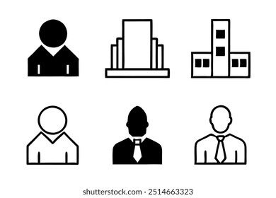 Silueta del icono de la oficina corporativa de 6 diferencias, Ilustración vectorial del arte de la línea en el fondo blanco.