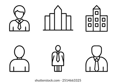 Silueta del icono de la oficina corporativa de 6 diferencias, Ilustración vectorial del arte de la línea en el fondo blanco.