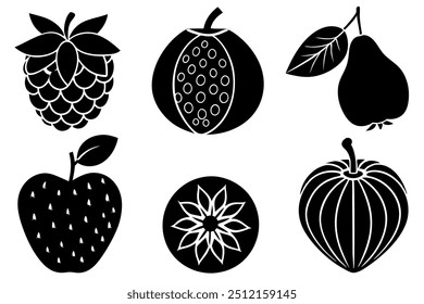 6 difference a fruits silhuette vector 