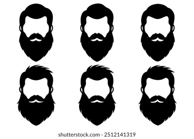 6 difference human beard silhouette vector,icon illustration on white background.