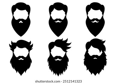 6 difference human beard silhouette vector,icon illustration on white background.