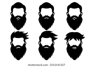 6 difference human beard silhouette vector,icon illustration on white background.