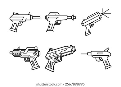 6 difference Laser gun silhouette vector art illustration
