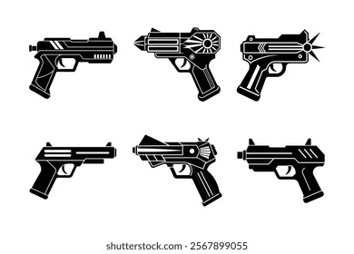 6 difference Laser gun silhouette vector art illustration