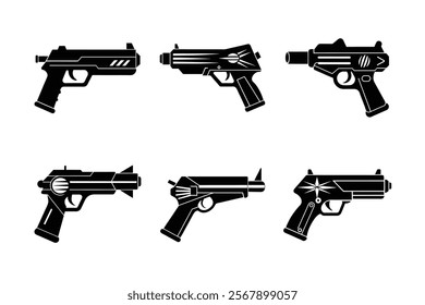 6 difference Laser gun silhouette vector art illustration