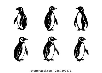 6 difference penguin silhuette vector art illustration