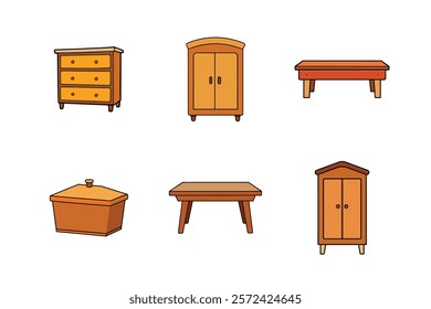 6 difference Potting Table,Box with Lid, Cupboard etc art vector illustration