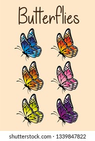 6 different butterflies sideway