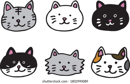 6 different cat face icons