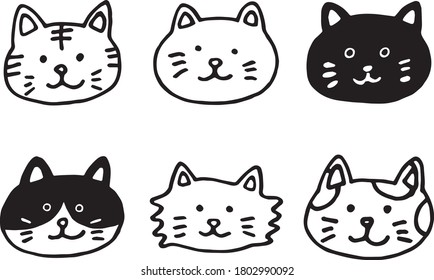 6 different cat face icons
