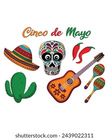 6 Different Cinco De Mayo Including Sugarskull Cactus Guitar Sombrero Maracas And Pepper