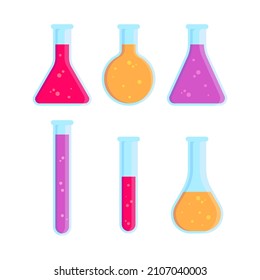 6 different erlenmeyer with flat cartoon rounded style isolated on white background