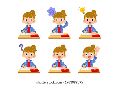 6 different facial expressions and gestures for girls taking classes