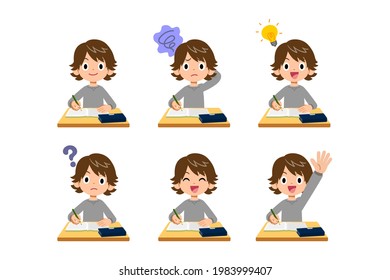 6 different facial expressions and gestures for boys taking classes