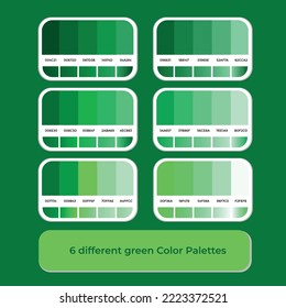 6 different green color palettes with gradient color