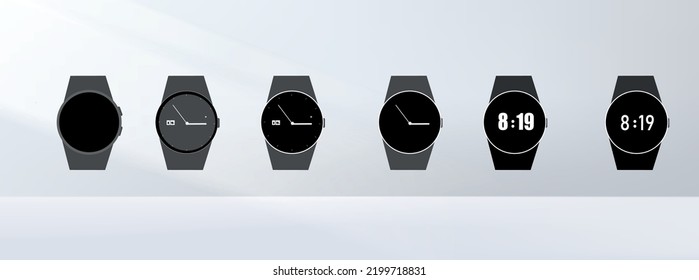 6 different luxurious watch design vector smart, digital, classic high watches types quality illustration.