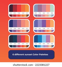6 different sunset color palettes with gradient color