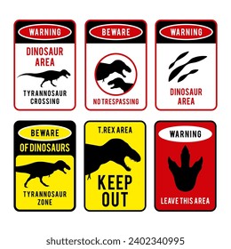 6 different types of danger dinosaur signs. Tyrannosaurus t-rex symbol